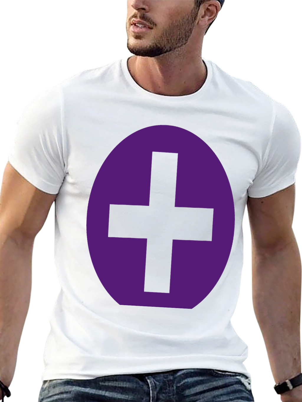 Purple Plus Sign Graphic Black T-Shirt