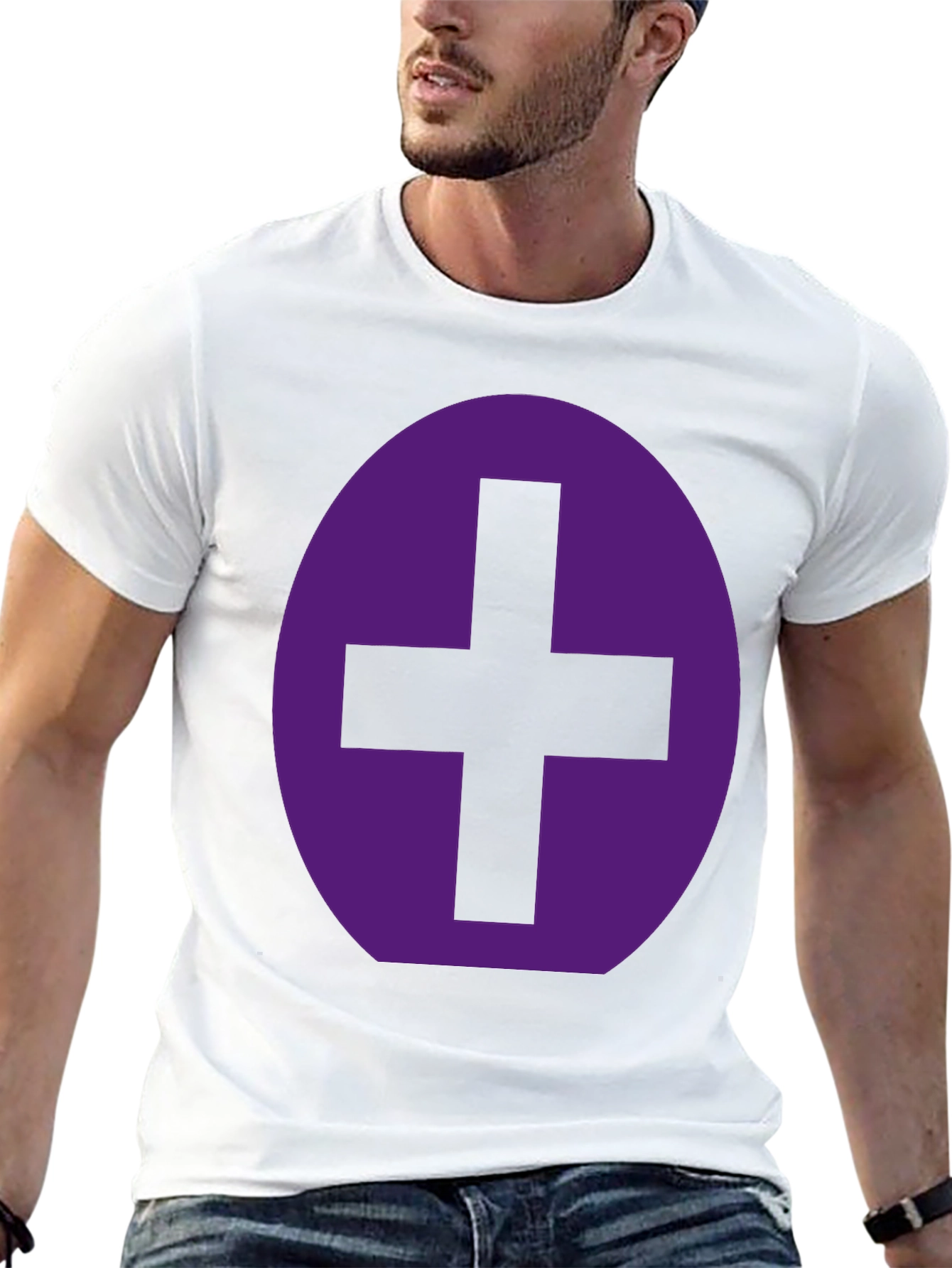 Purple Plus Sign Graphic Black T-Shirt