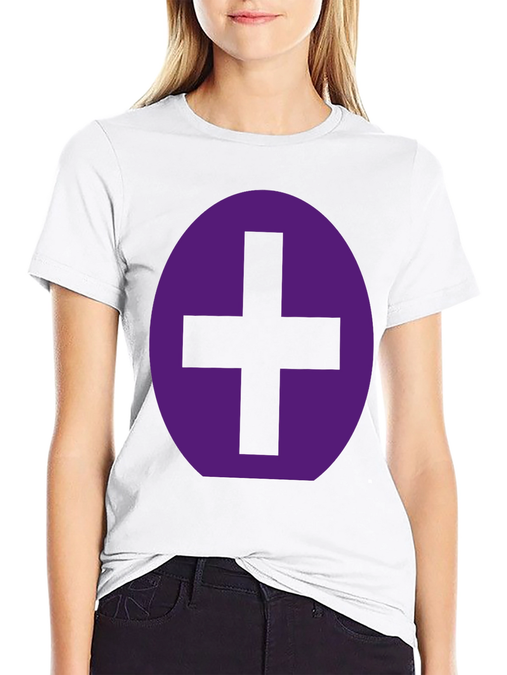 Purple Plus Sign Graphic Black T-Shirt
