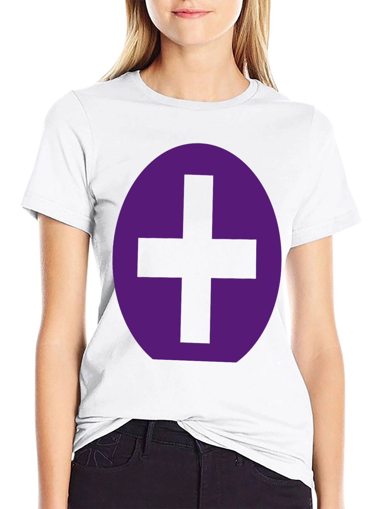 Purple Plus Sign Graphic Black T-Shirt