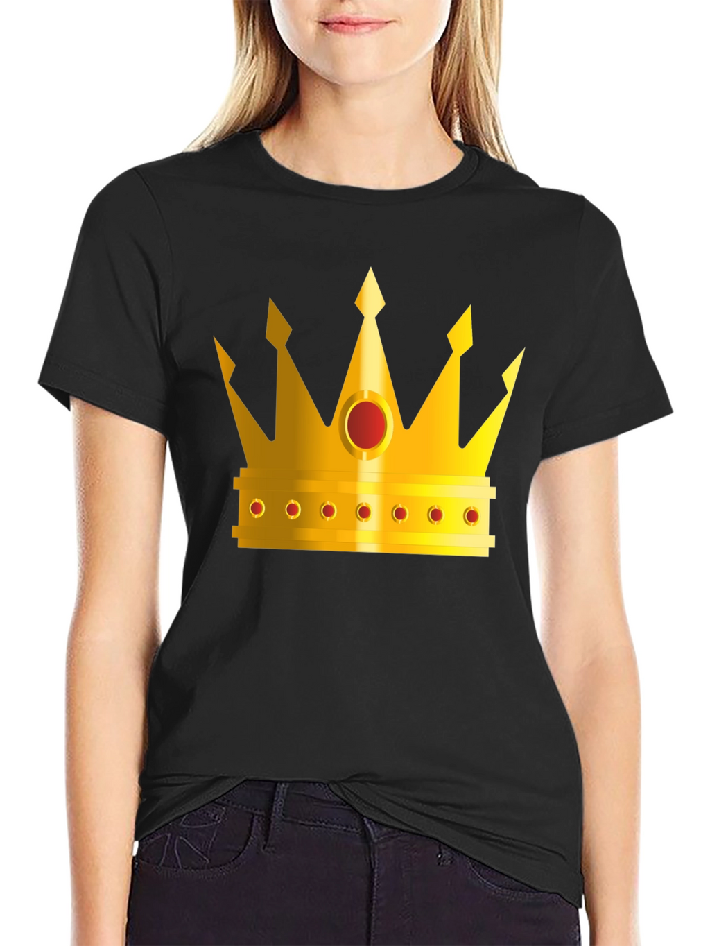 Golden Crown Graphic Tee - Black Crew Neck T-Shirt