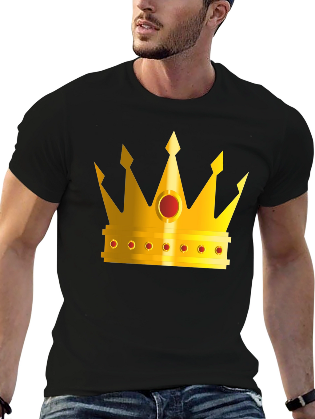 Golden Crown Graphic Tee - Black Crew Neck T-Shirt