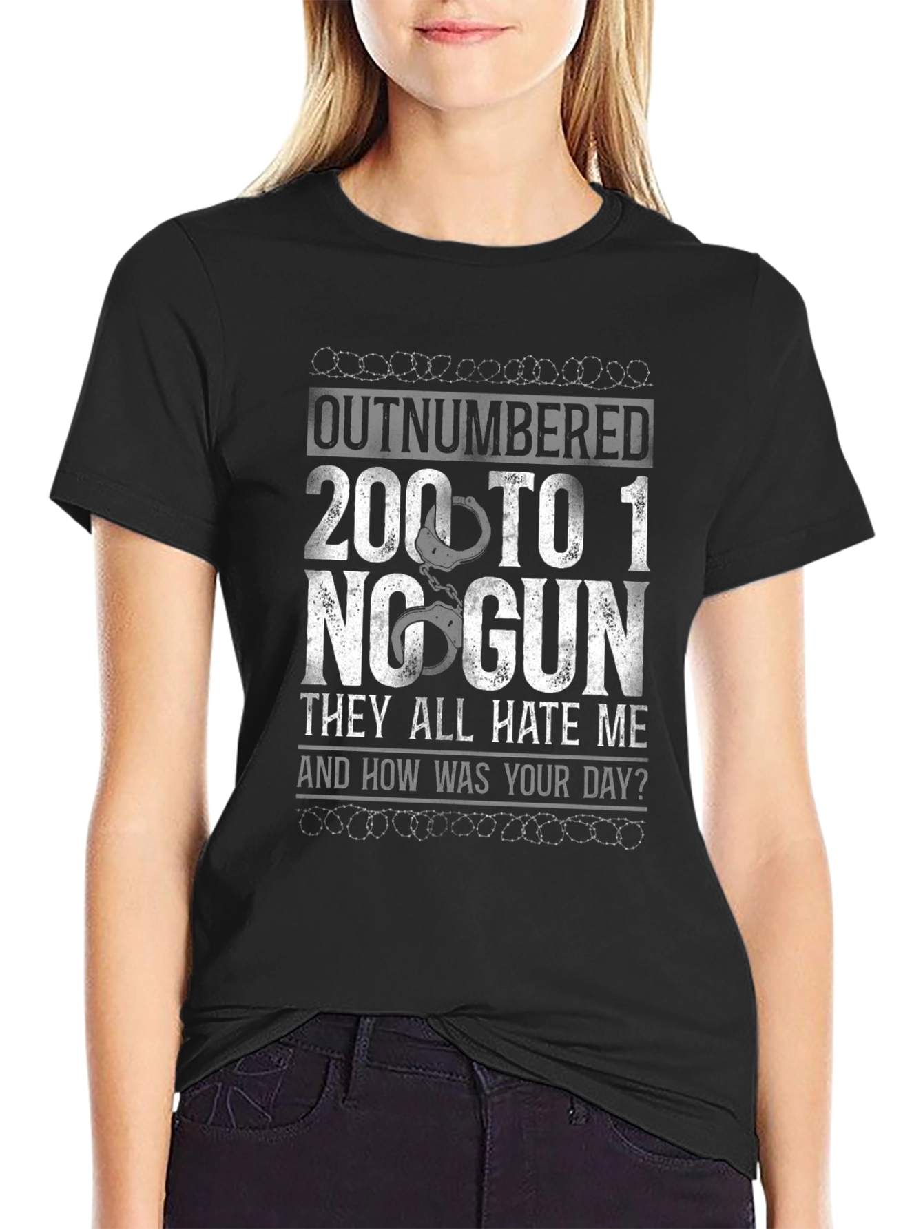Outnumbered 200 To 1 No Gun Graphic T-Shirt