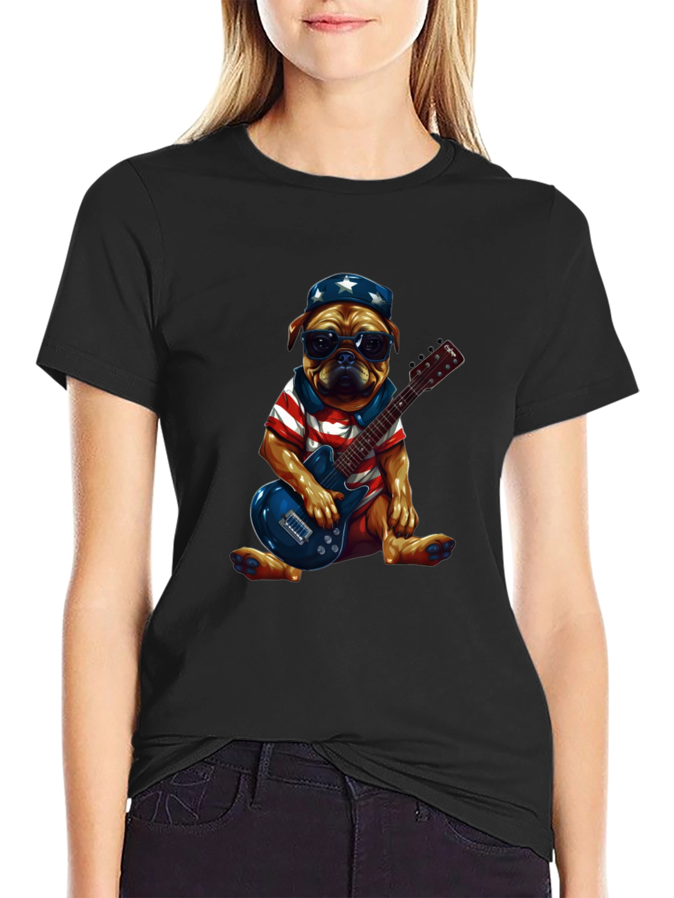 Patriotic Pug Guitarist Graphic Tee