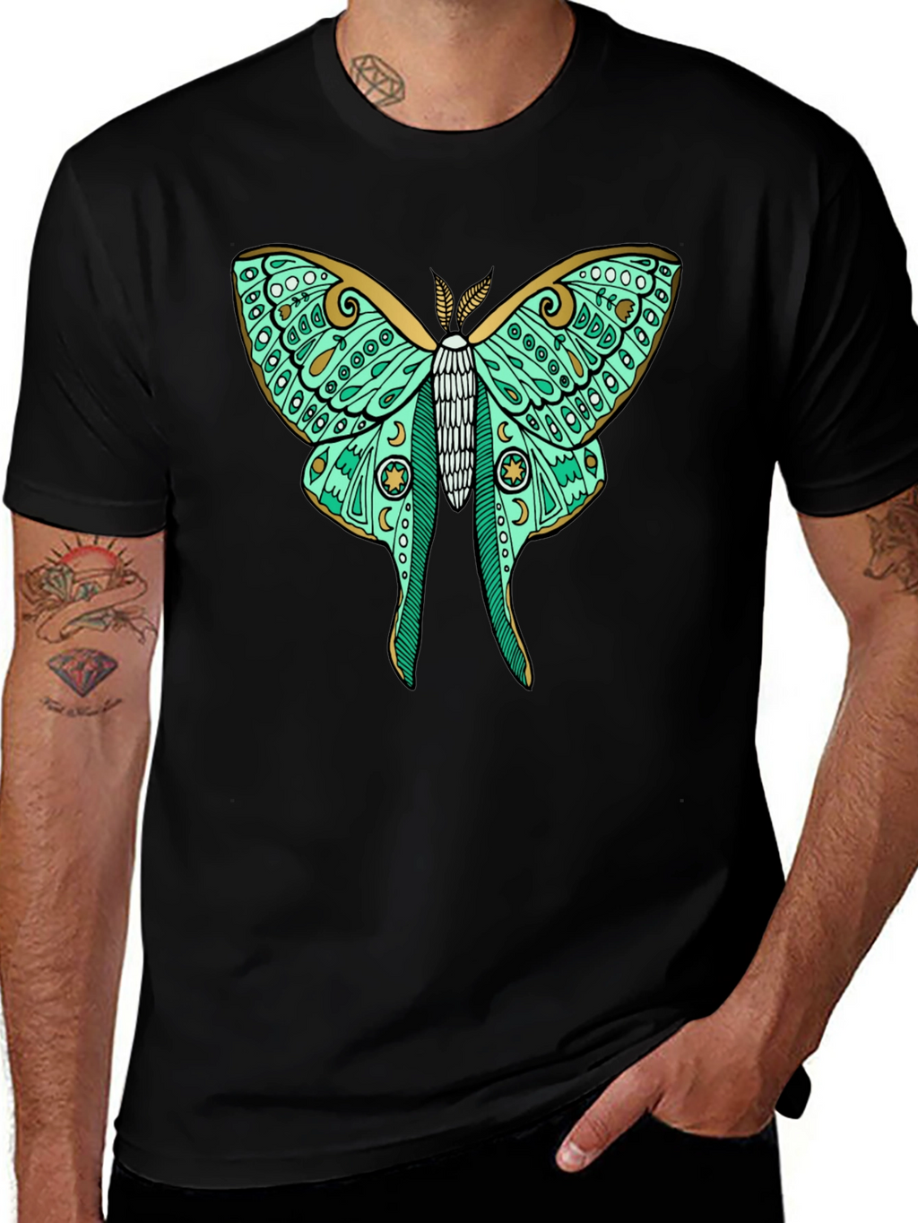 Luna Moth Graphic Tee - Black Cotton T-Shirt