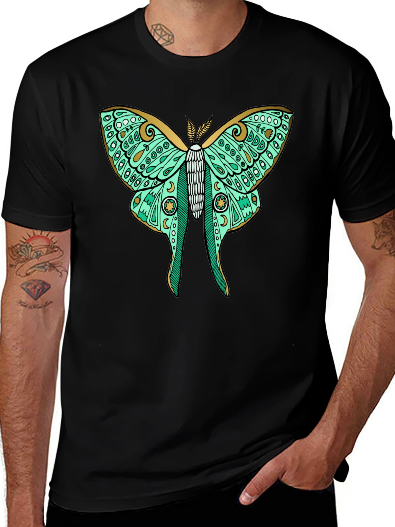 Luna Moth Graphic Tee - Black Cotton T-Shirt
