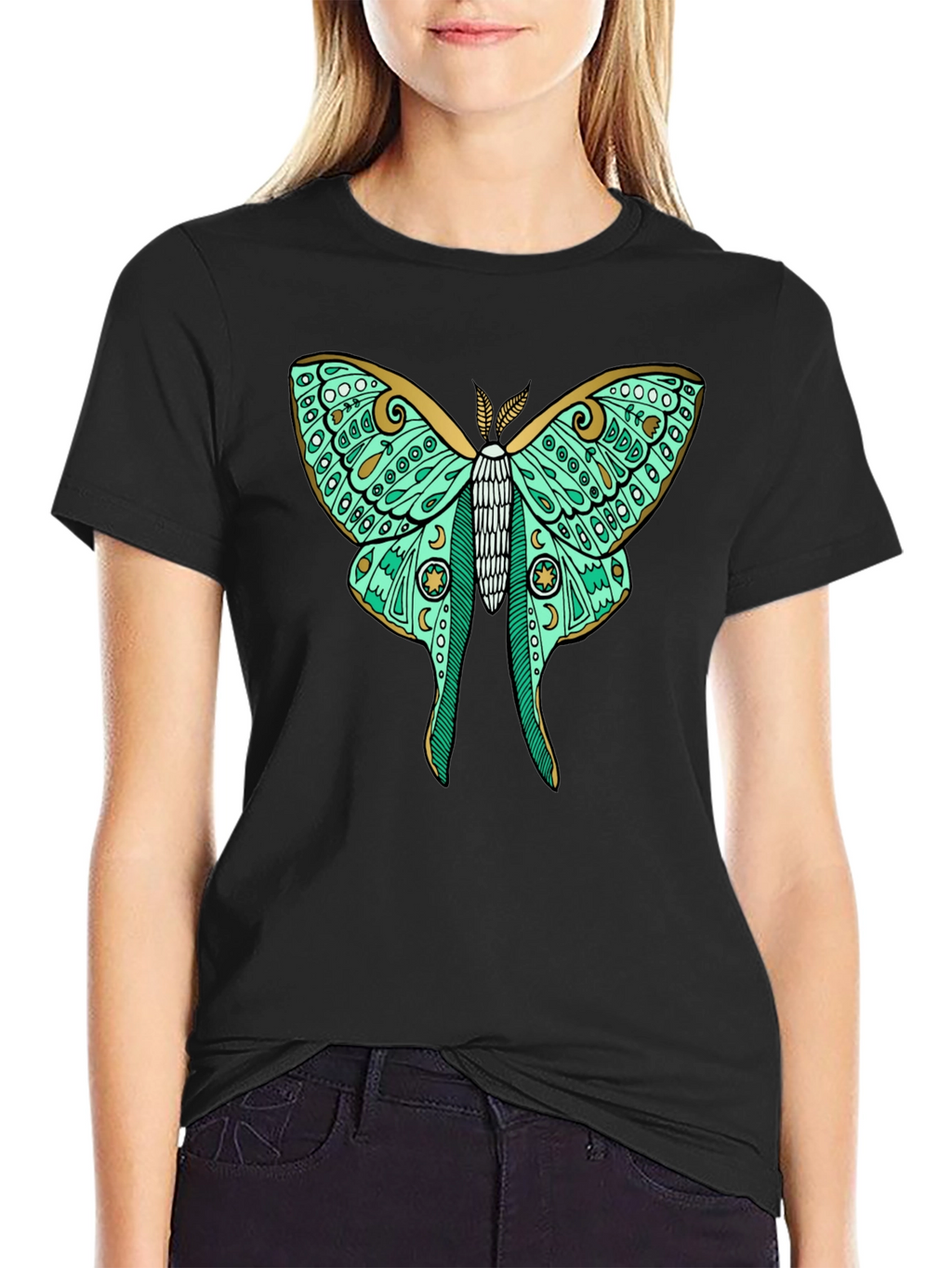 Luna Moth Graphic Tee - Black Cotton T-Shirt