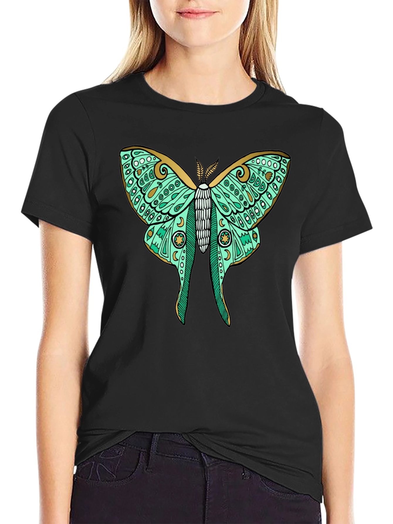 Luna Moth Graphic Tee - Black Cotton T-Shirt