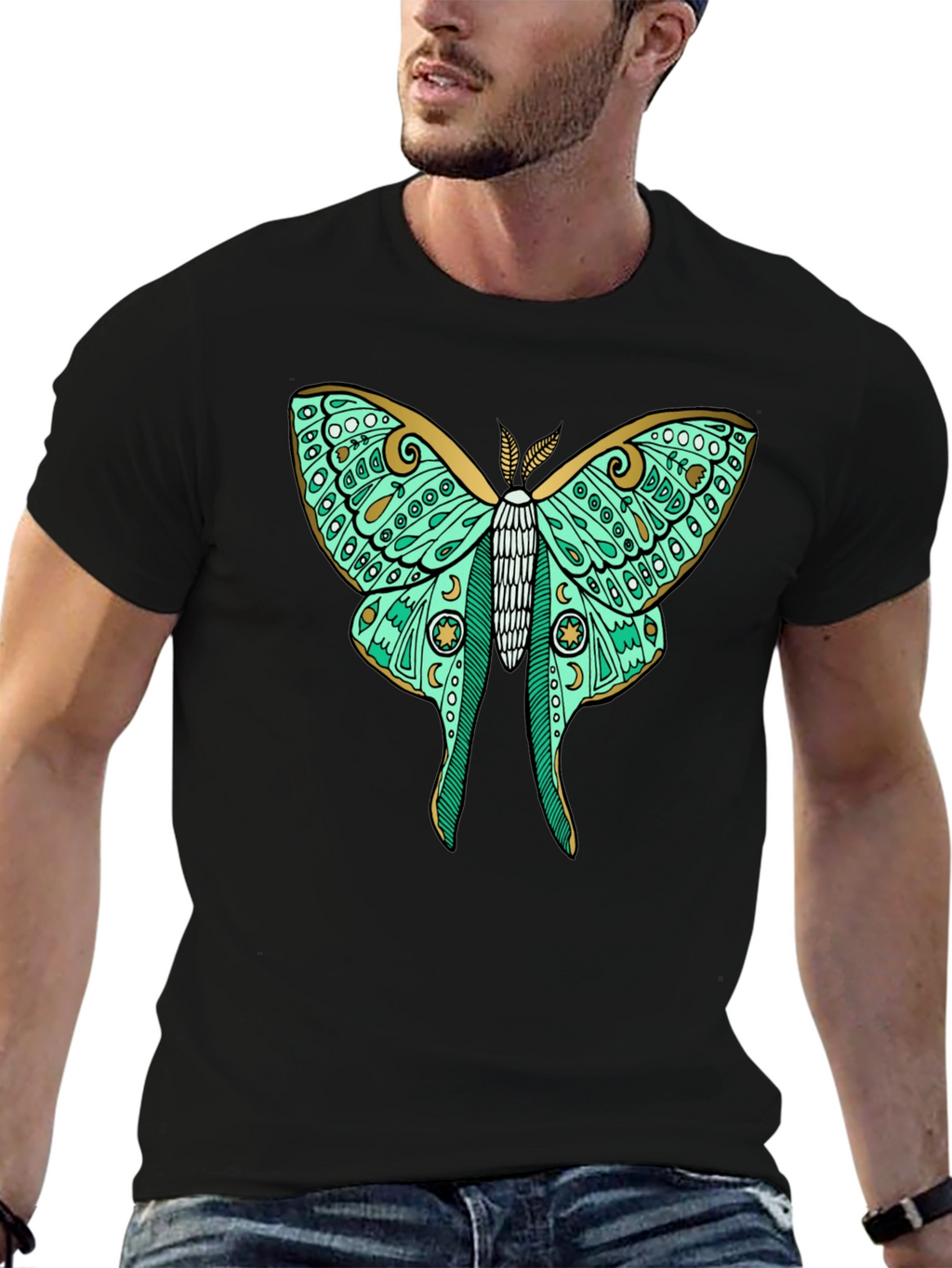 Luna Moth Graphic Tee - Black Cotton T-Shirt