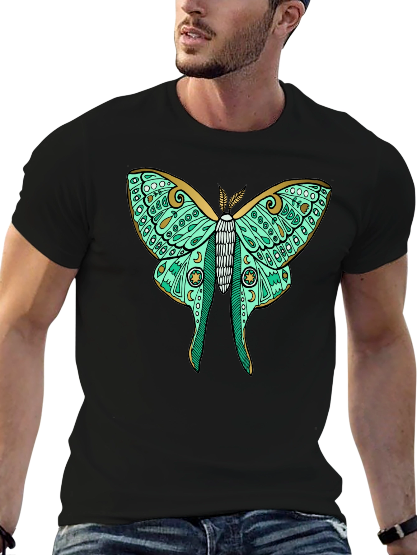 Luna Moth Graphic Tee - Black Cotton T-Shirt