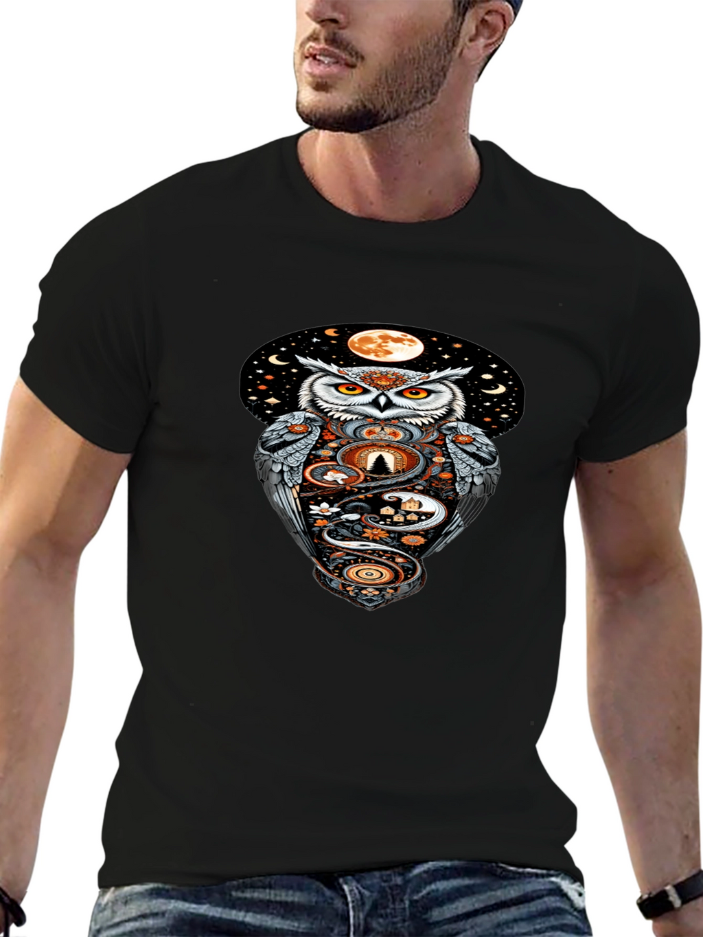 Owl Moon Graphic Tee - Mystical Night Design