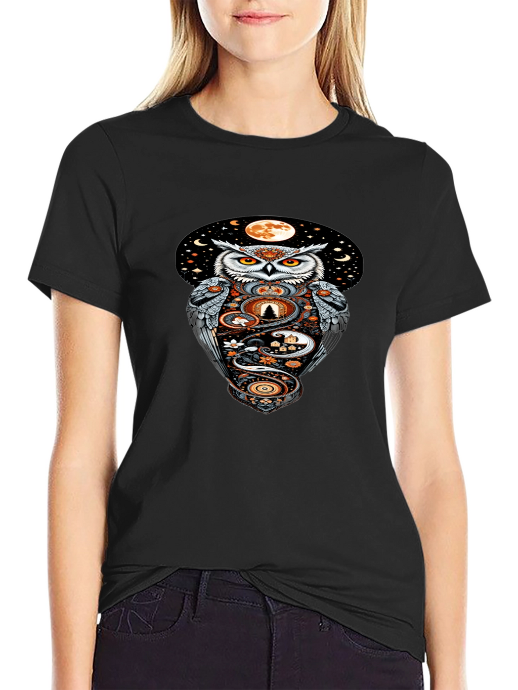 Owl Moon Graphic Tee - Mystical Night Design