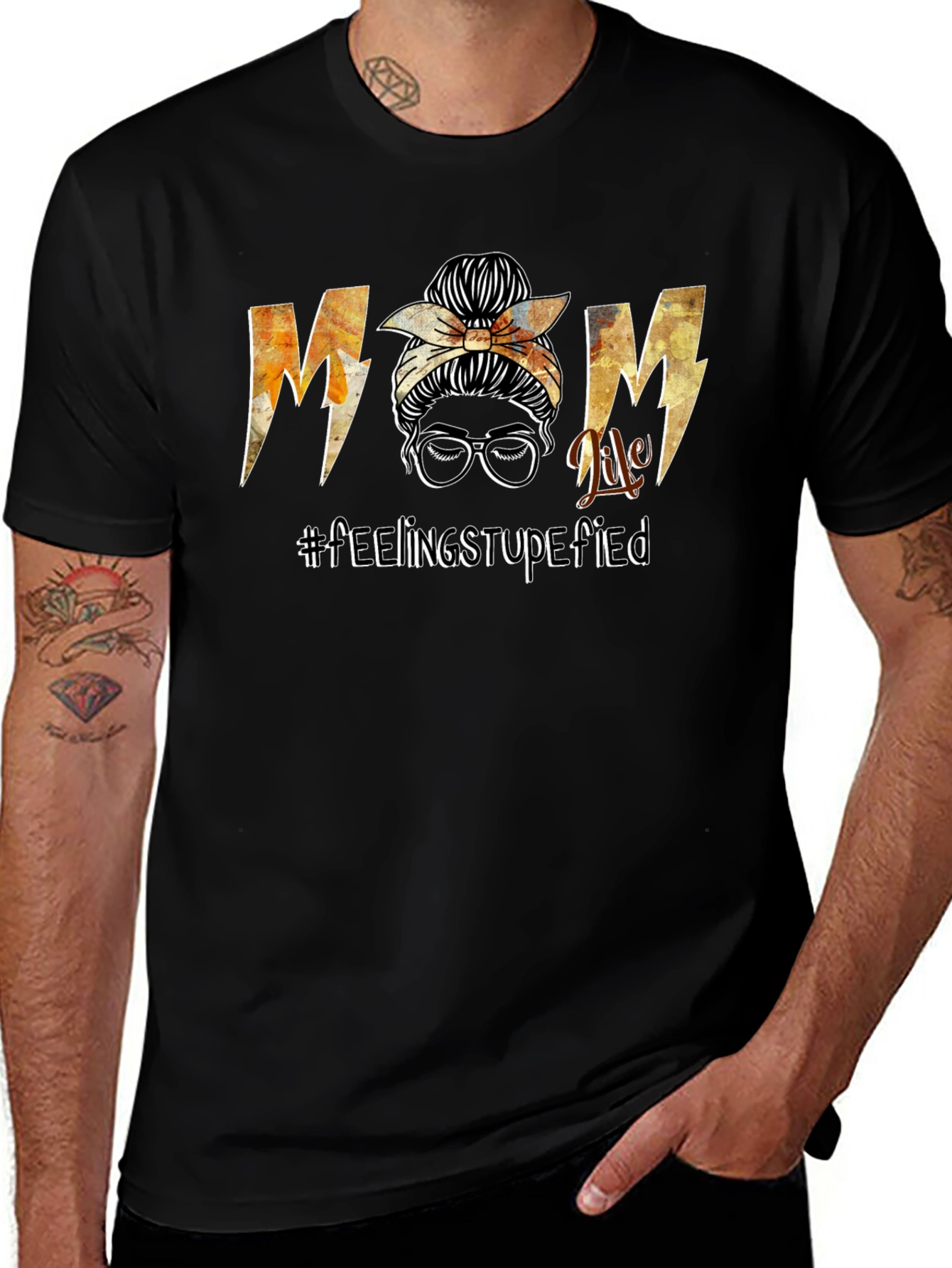 Mom Life Messy Bun Graphic T-Shirt - Black