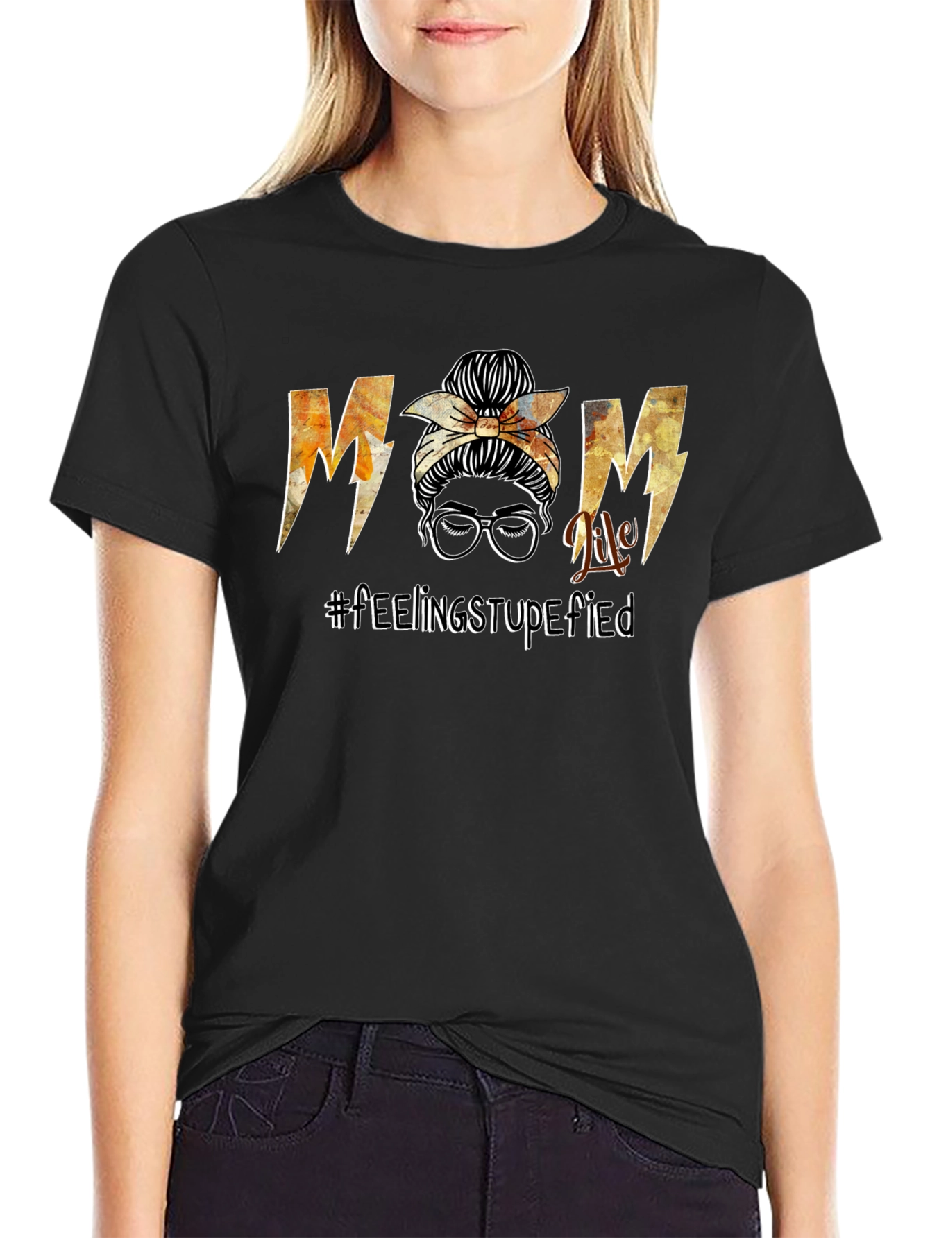 Mom Life Messy Bun Graphic T-Shirt - Black