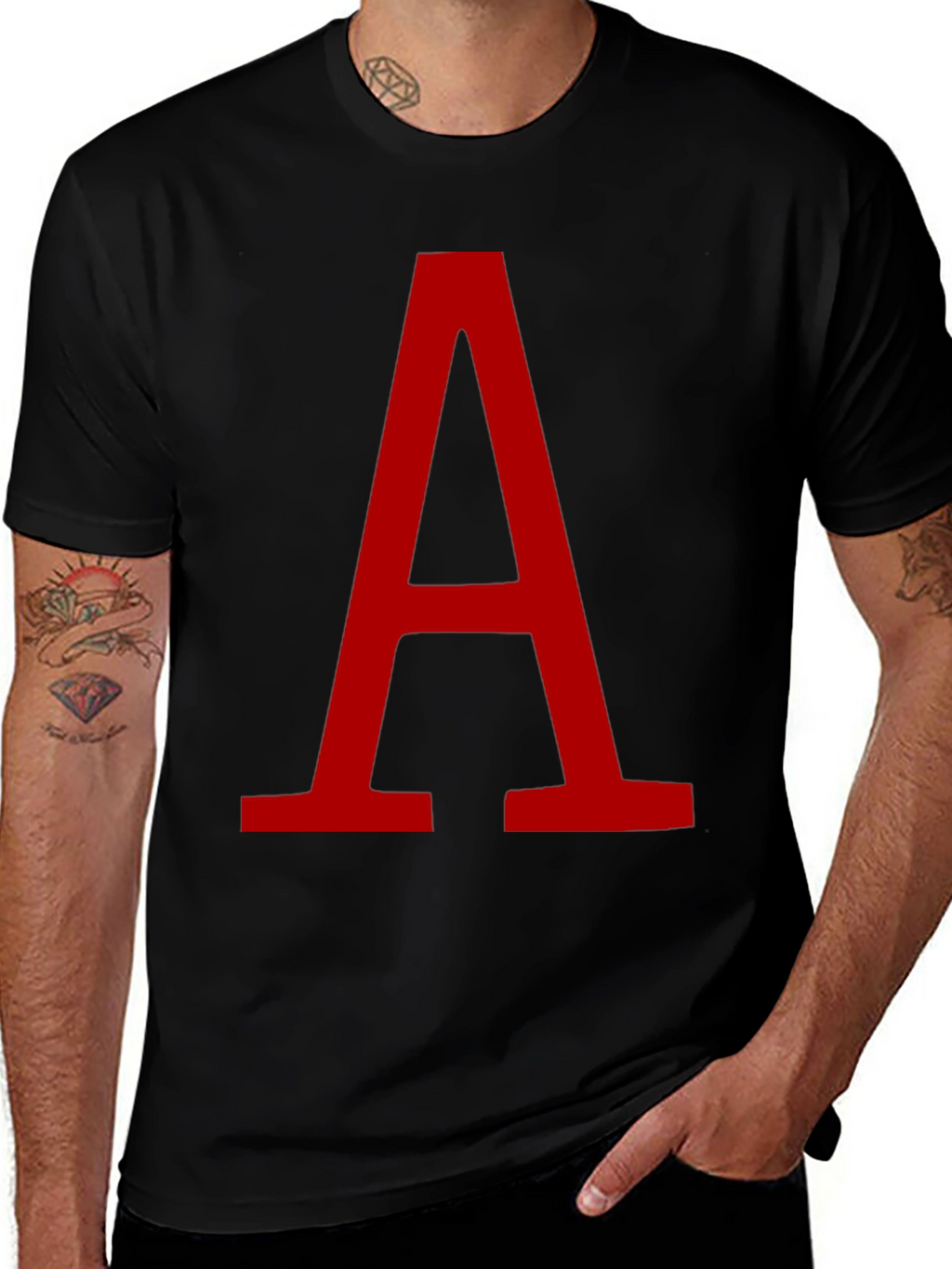 Bold Red Letter A Graphic Black T-Shirt