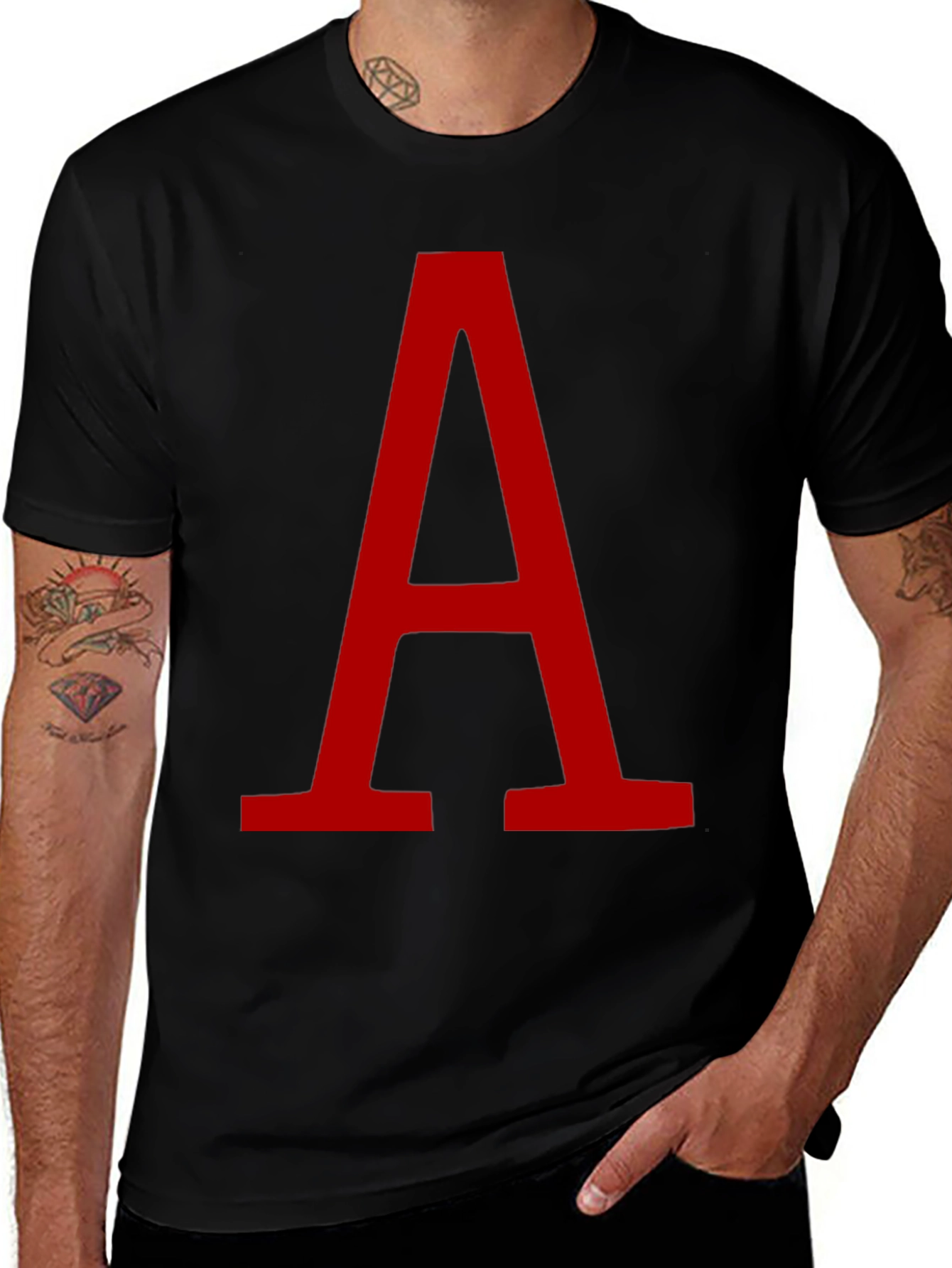 Bold Red Letter A Graphic Black T-Shirt