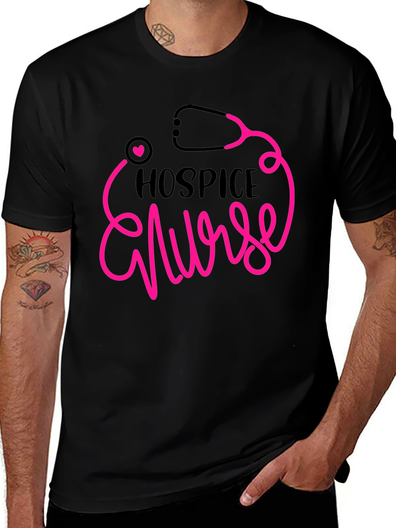 Hospice Nurse Graphic Tee - Heartbeat Stethoscope Design