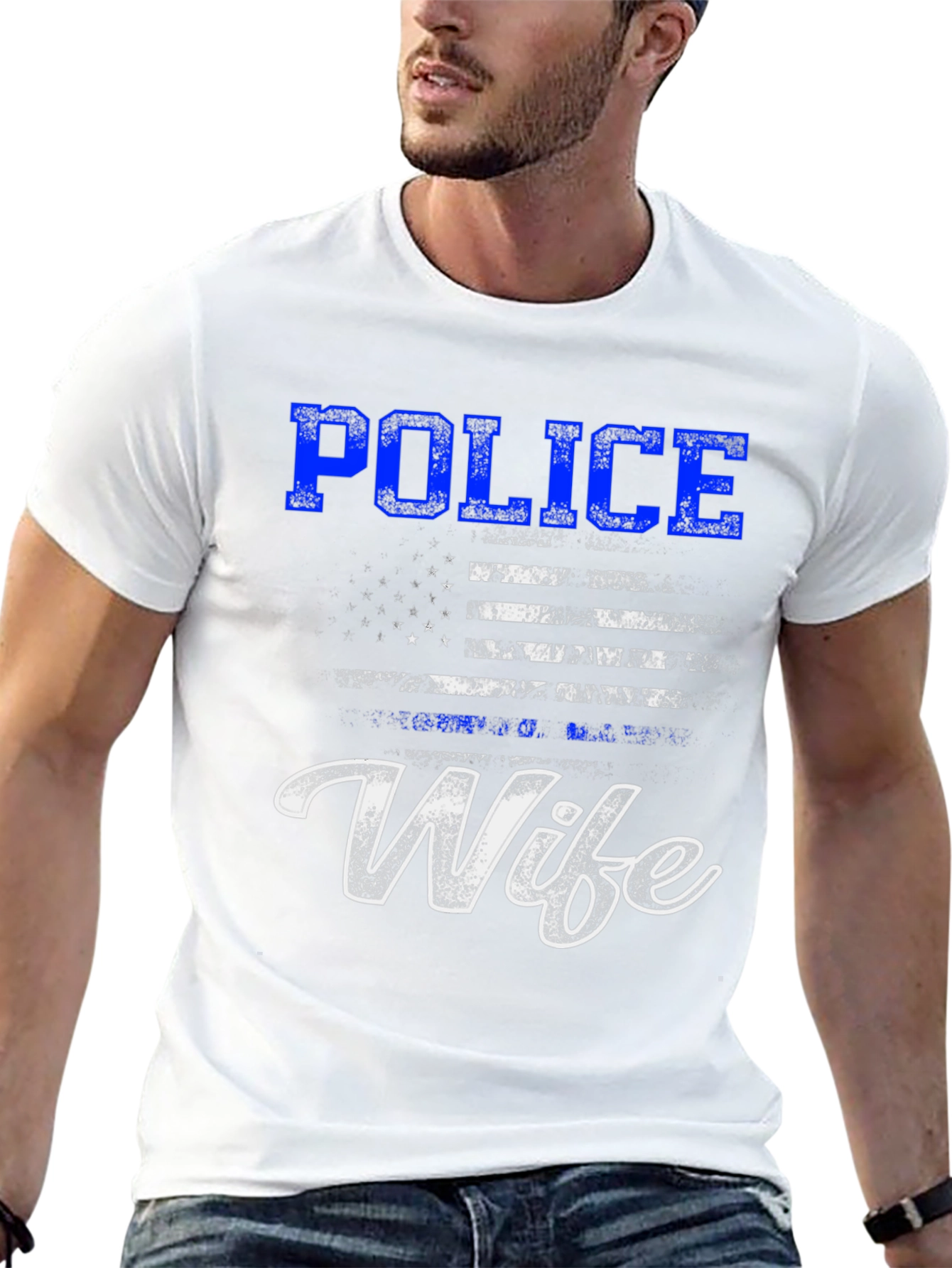 Police Wife T-Shirt - American Flag Design
