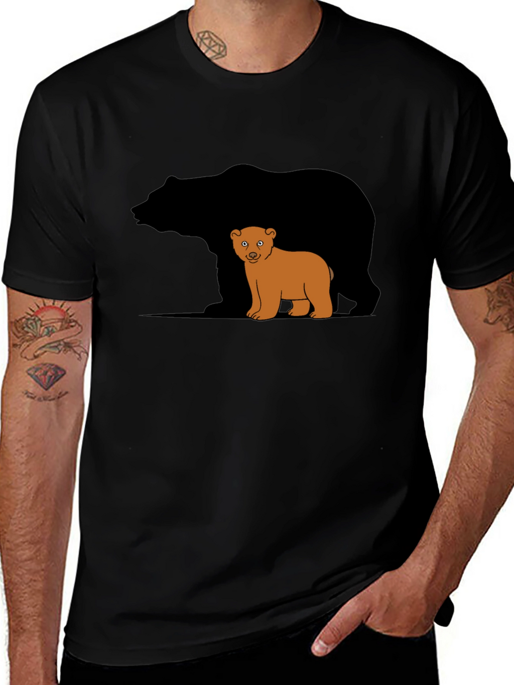 Bear Family Graphic T-Shirt - Black Casual Tee