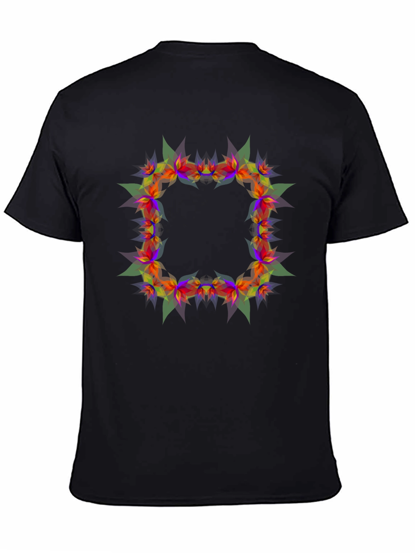 Geometric Floral Frame Black T-Shirt