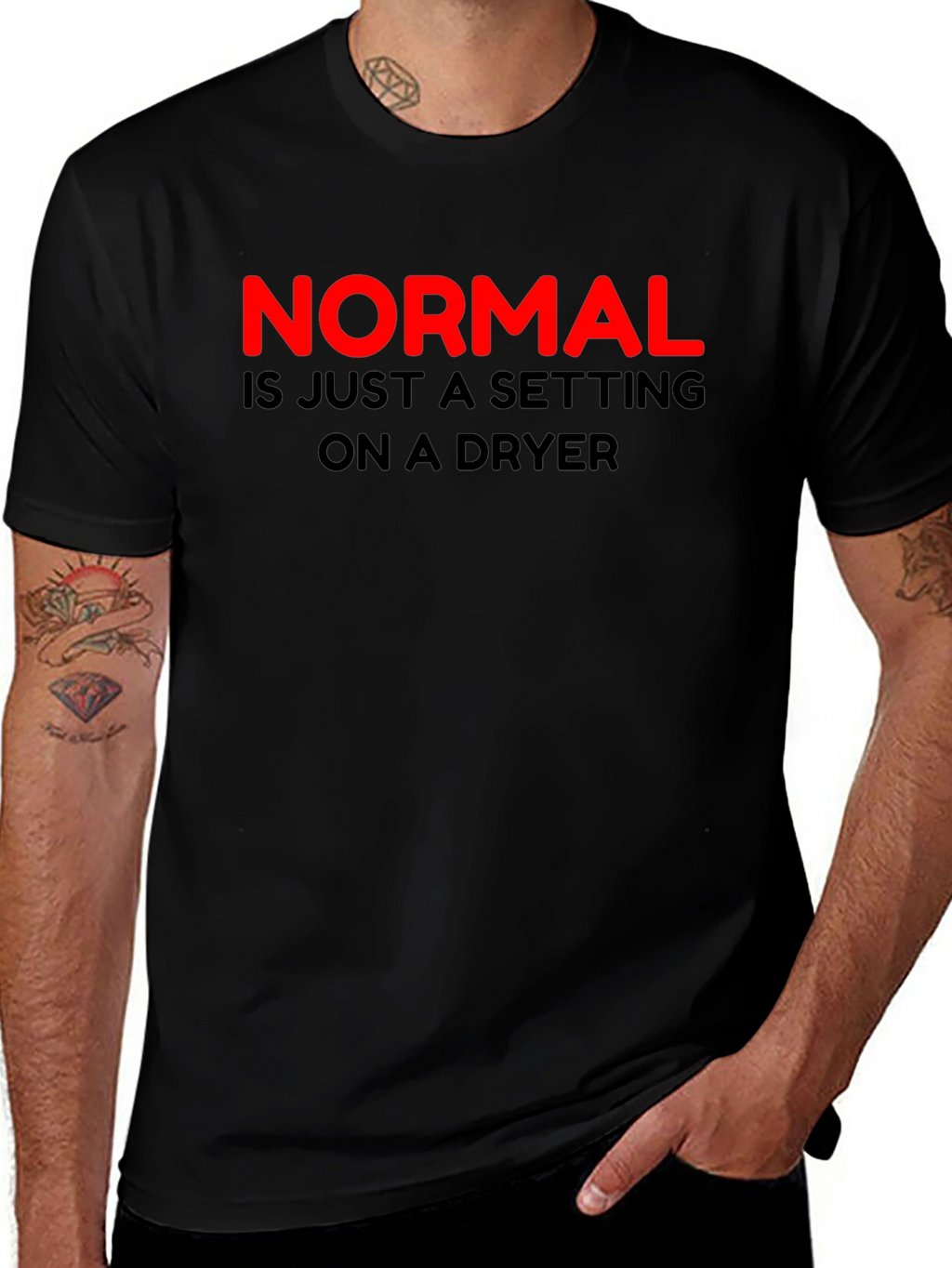 Normal Dryer Setting Mens Black T-Shirt