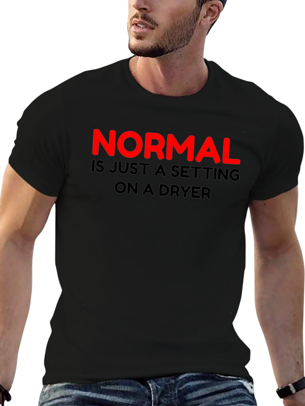 Normal Dryer Setting Mens Black T-Shirt