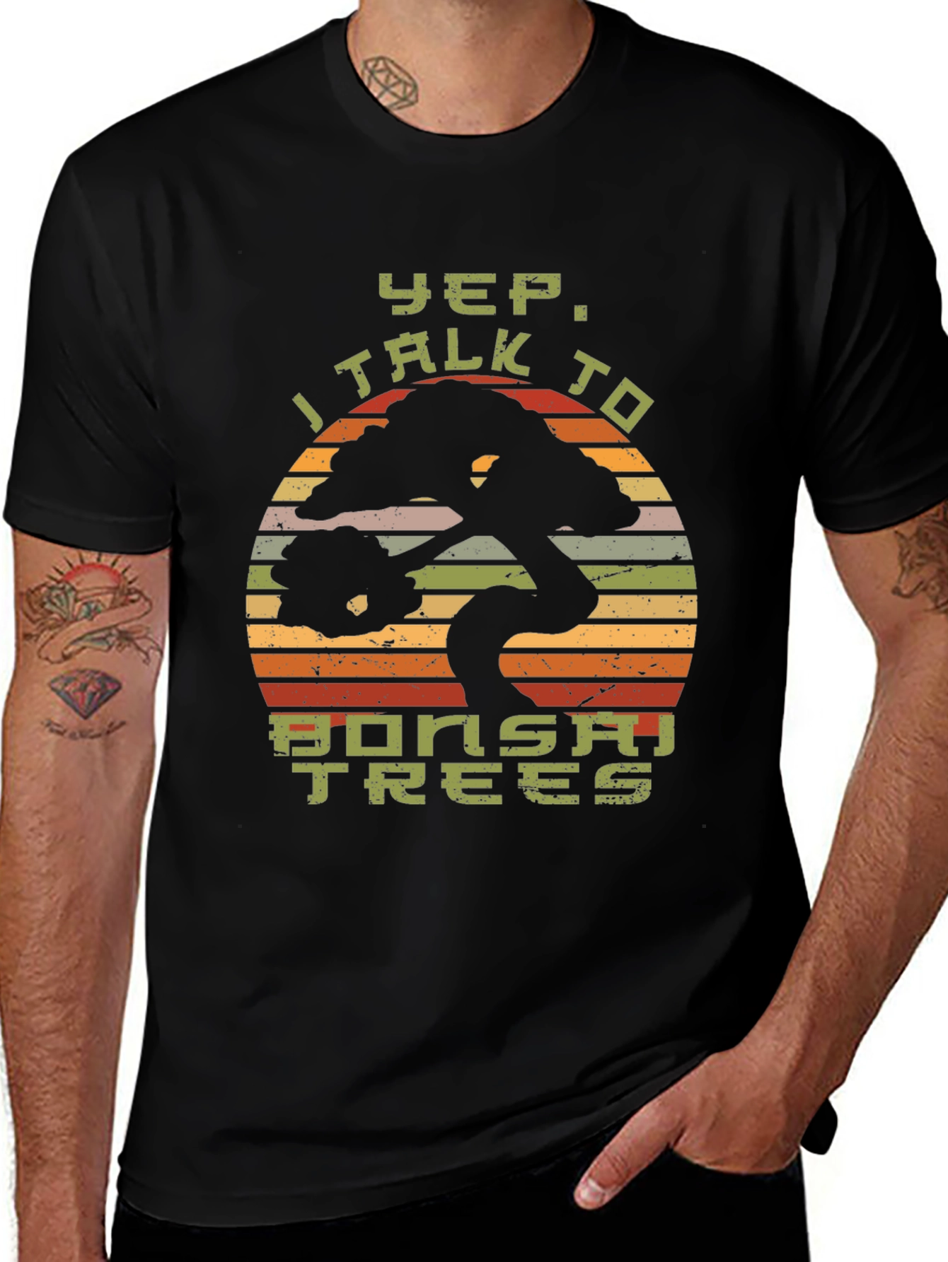 Yep I Talk to Bonsai Trees Black T-Shirt