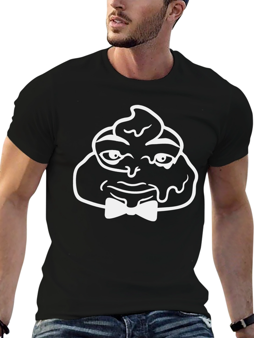 Funny Poop Emoji Bowtie Black T-Shirt