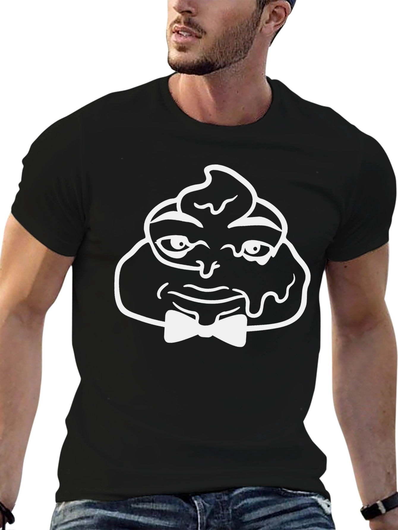 Funny Poop Emoji Bowtie Black T-Shirt