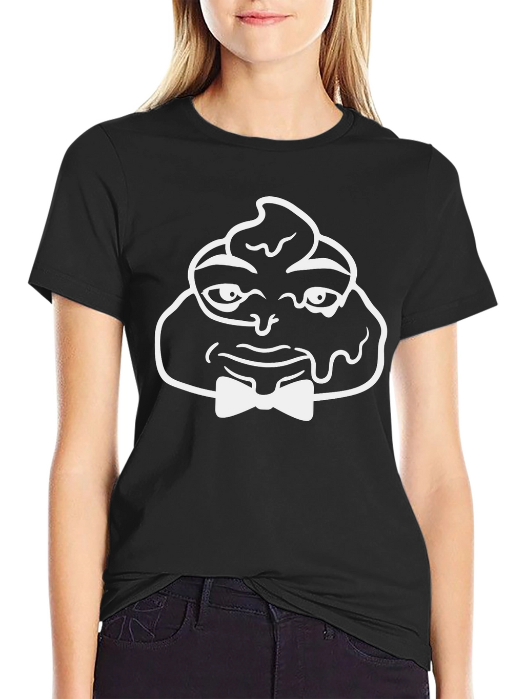 Funny Poop Emoji Bowtie Black T-Shirt