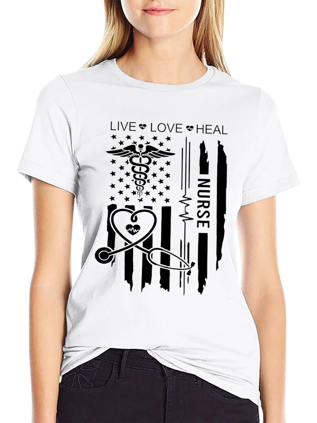Nurse American Flag T-Shirt: Live Love Heal
