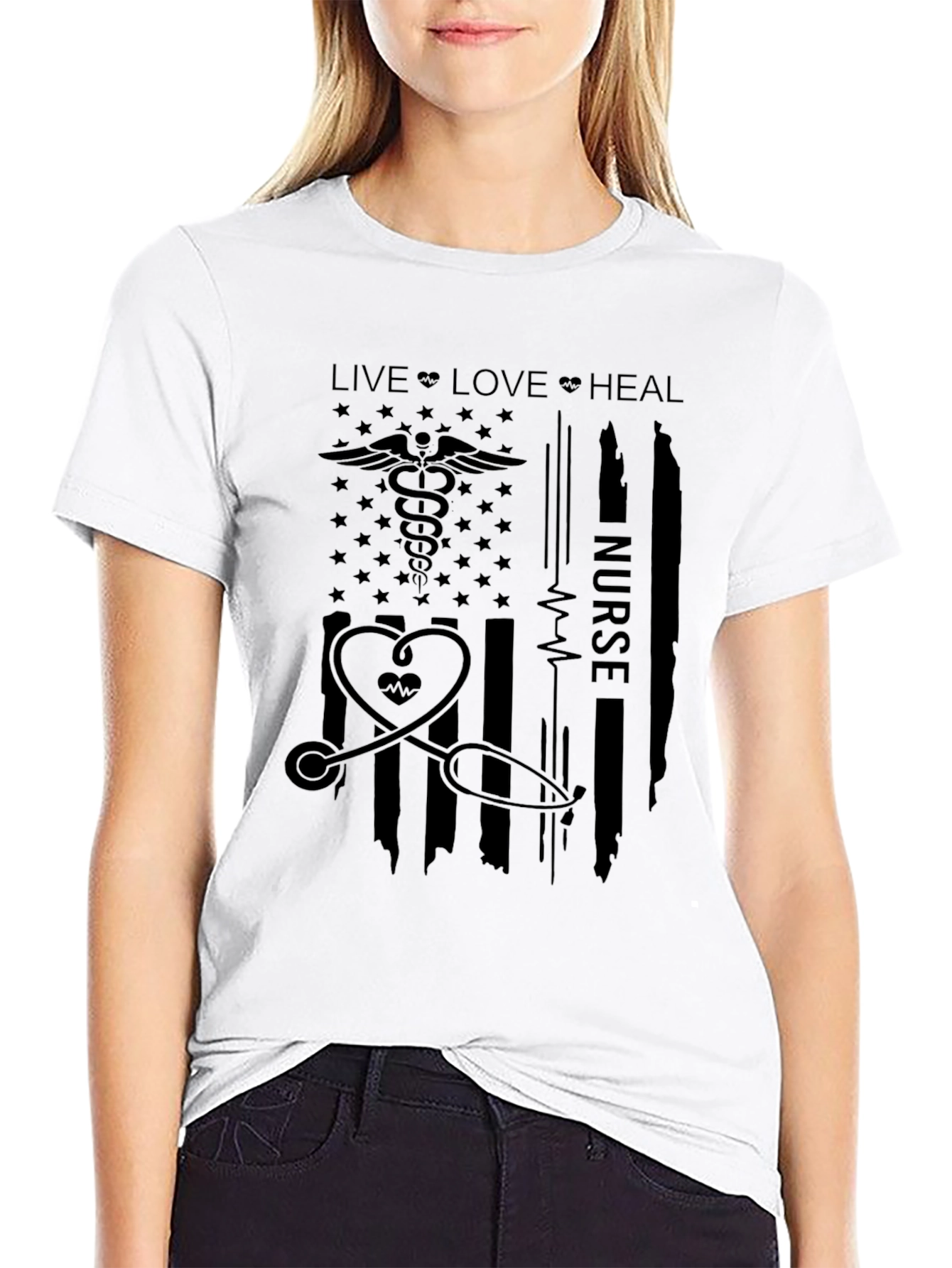 Nurse American Flag T-Shirt: Live Love Heal