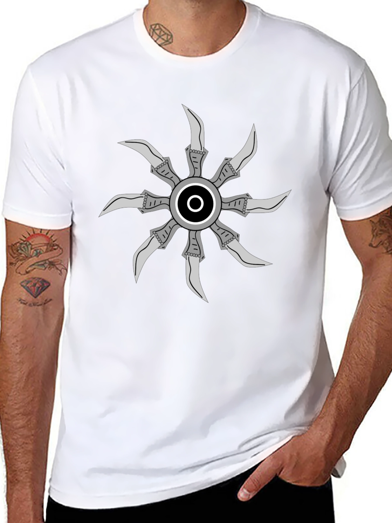 Graphic Tee with Unique Circular Blade Design