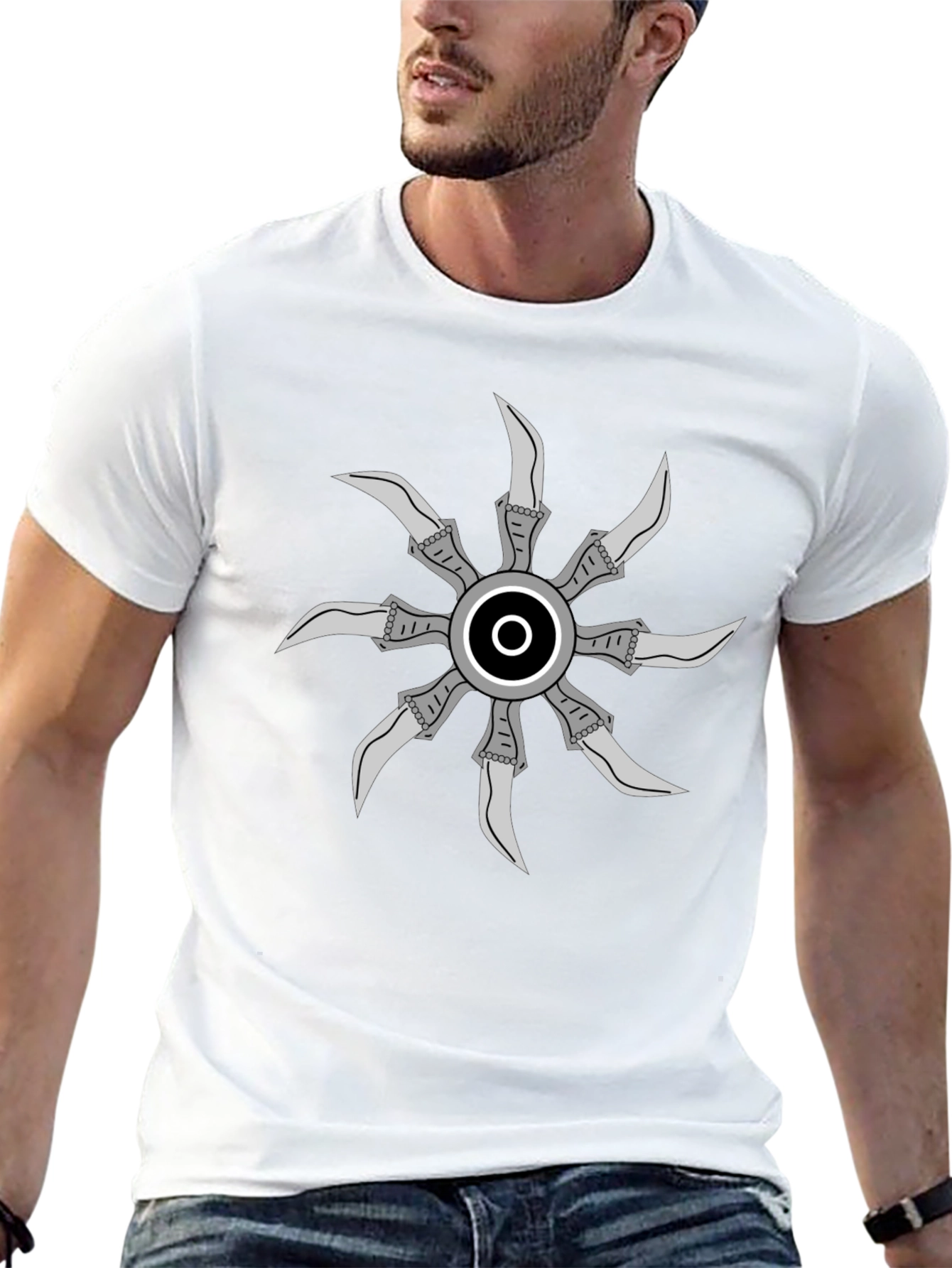 Graphic Tee with Unique Circular Blade Design