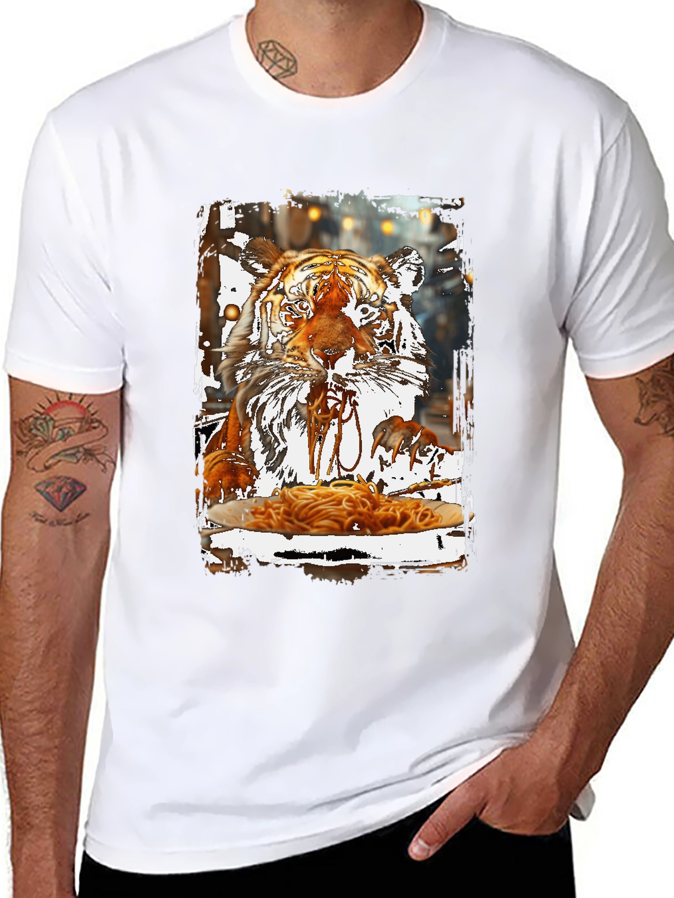 Tiger Eating Spaghetti Graphic T-Shirt