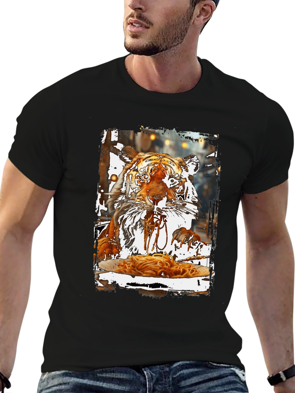 Tiger Eating Spaghetti Graphic T-Shirt