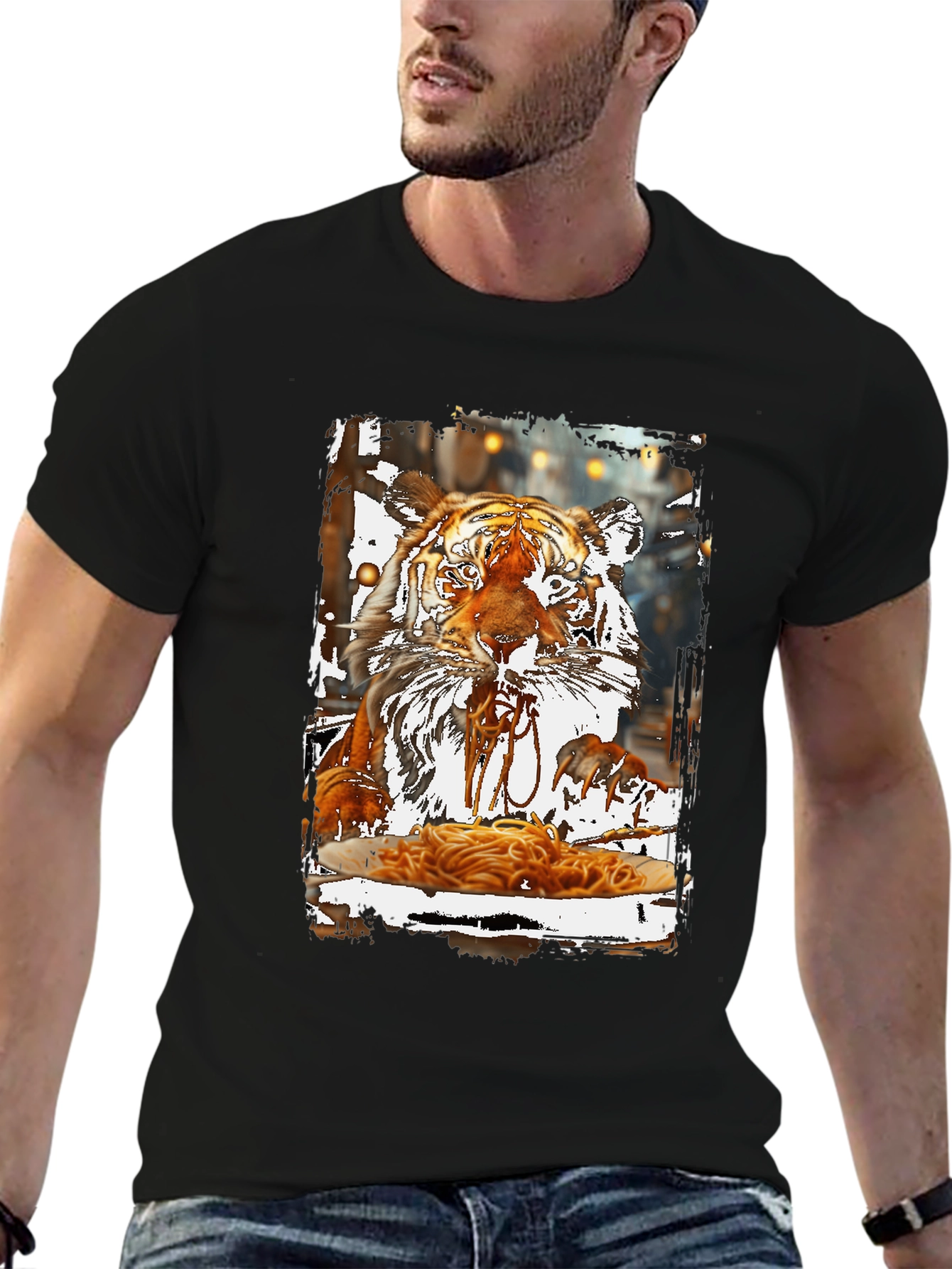 Tiger Eating Spaghetti Graphic T-Shirt