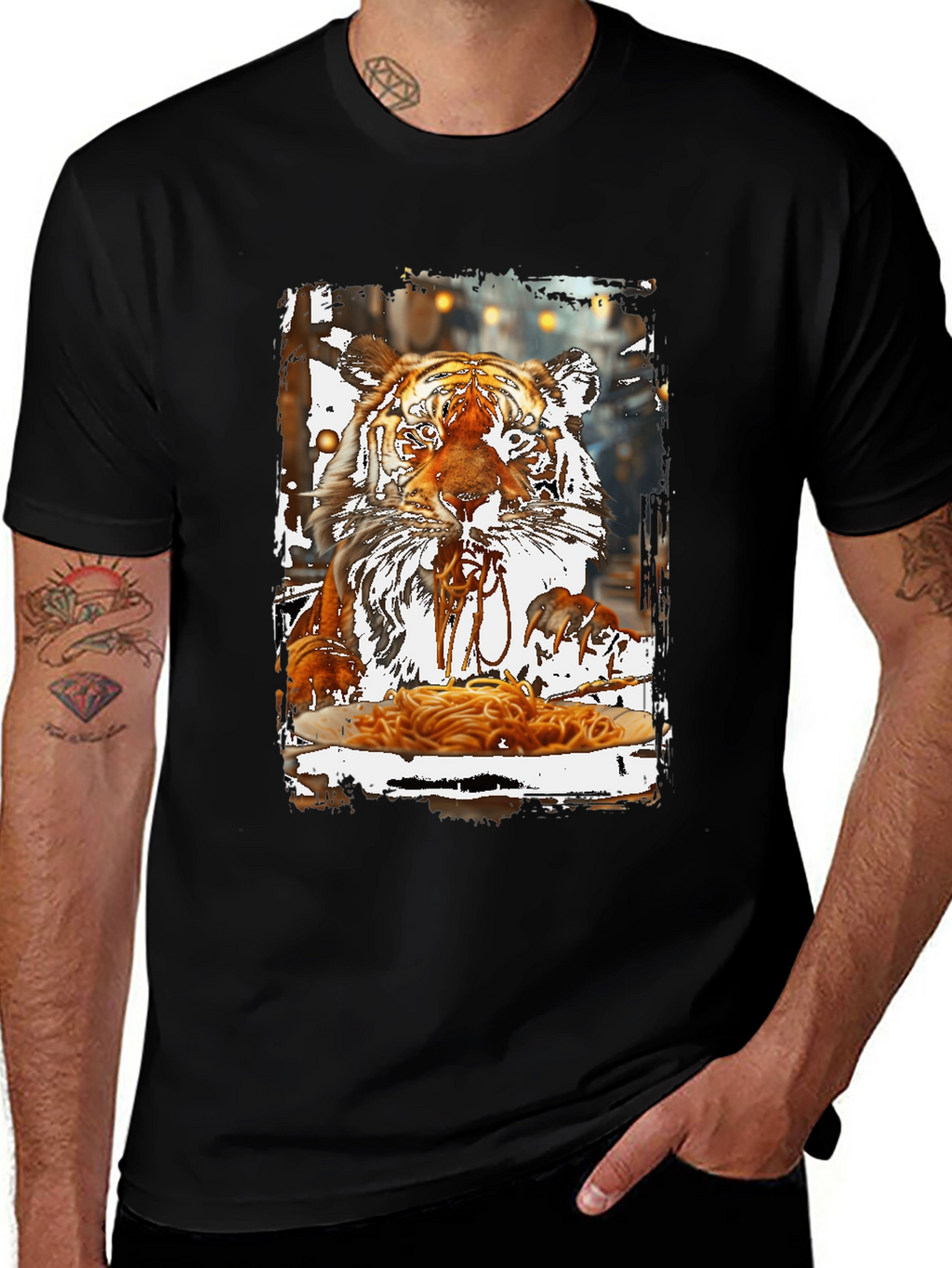 Tiger Eating Spaghetti Graphic T-Shirt