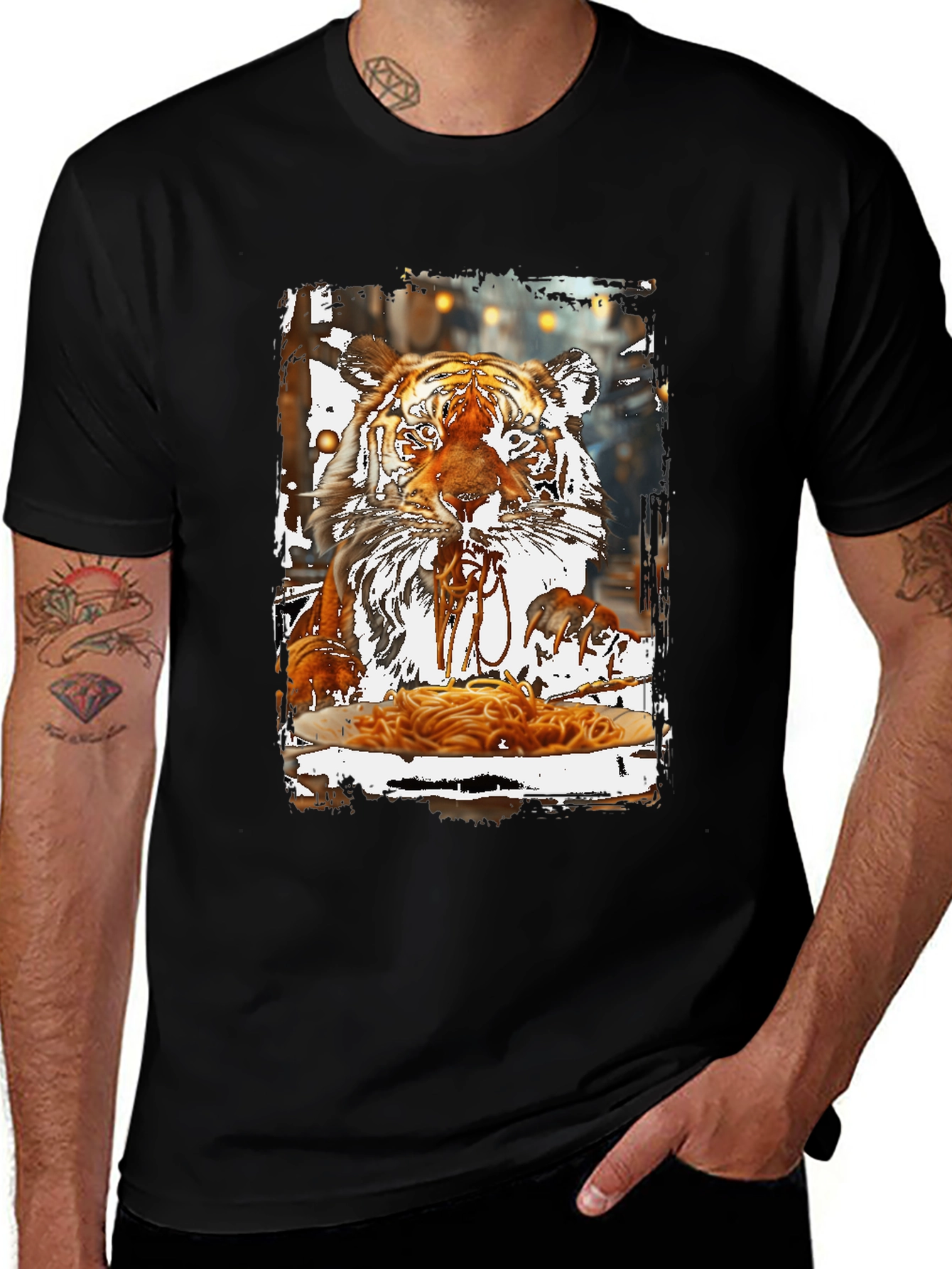 Tiger Eating Spaghetti Graphic T-Shirt