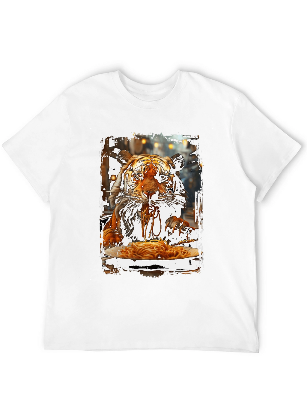 Tiger Eating Spaghetti Graphic T-Shirt