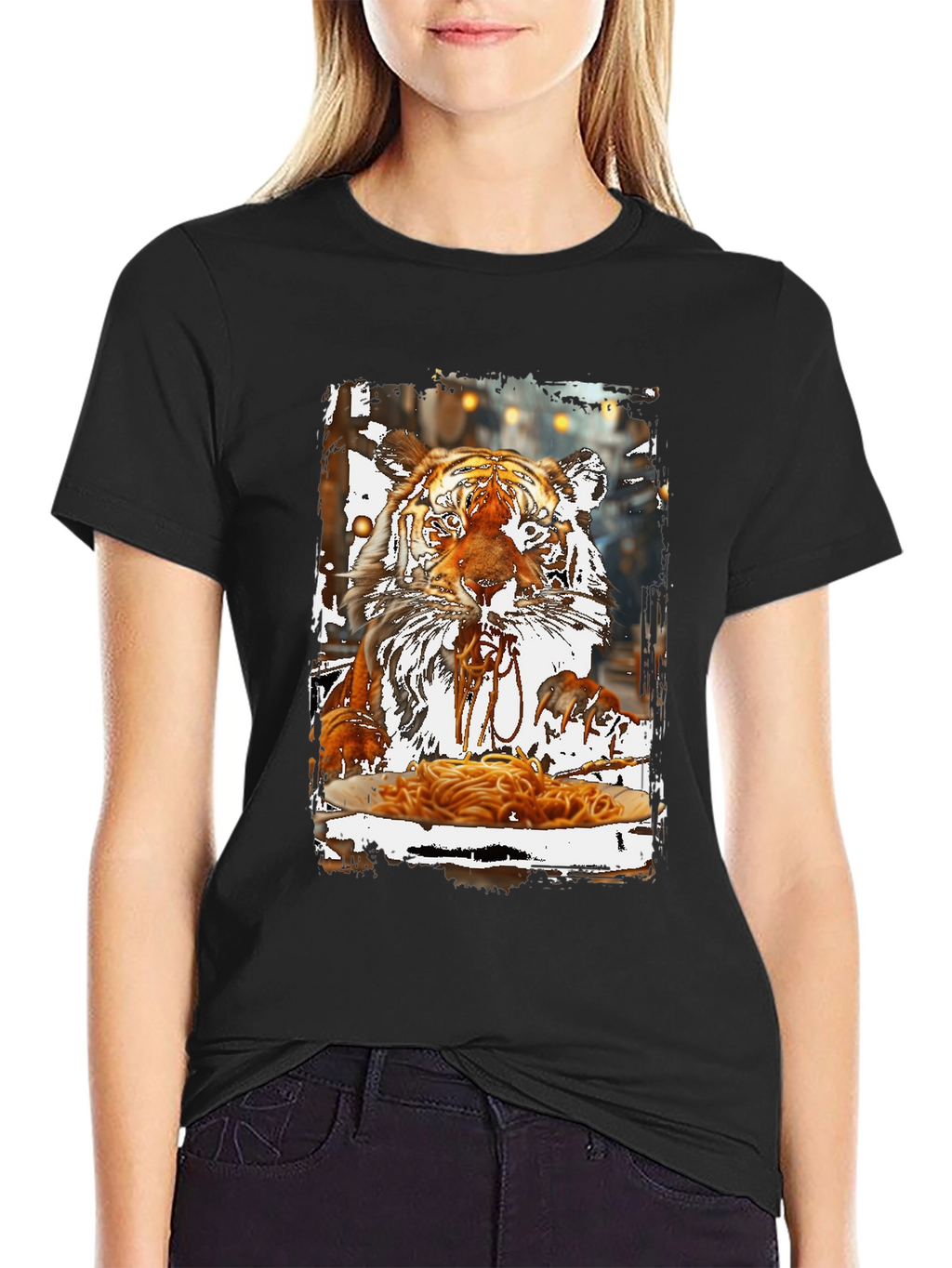 Tiger Eating Spaghetti Graphic T-Shirt