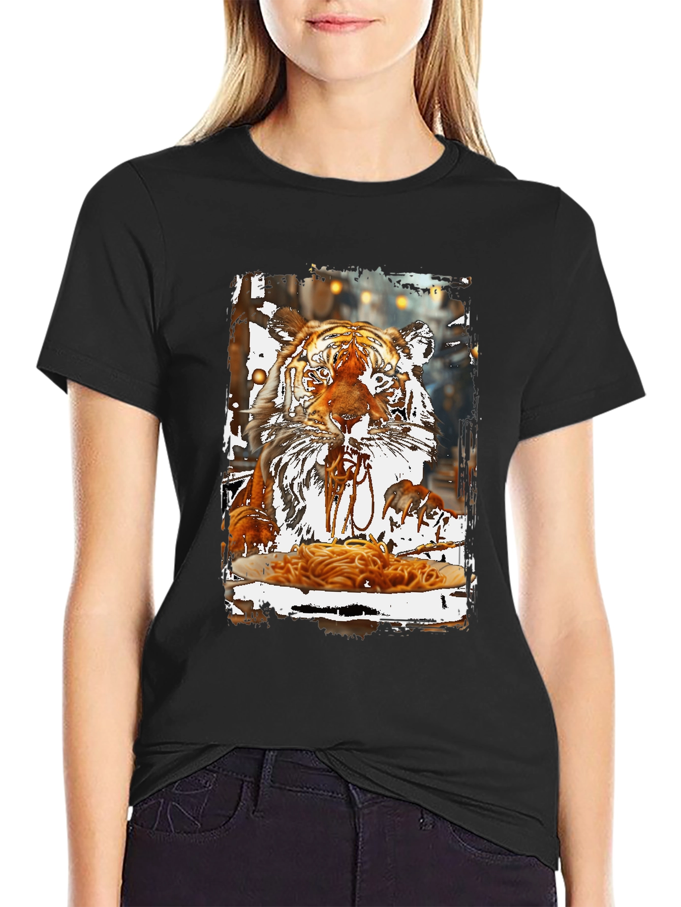 Tiger Eating Spaghetti Graphic T-Shirt
