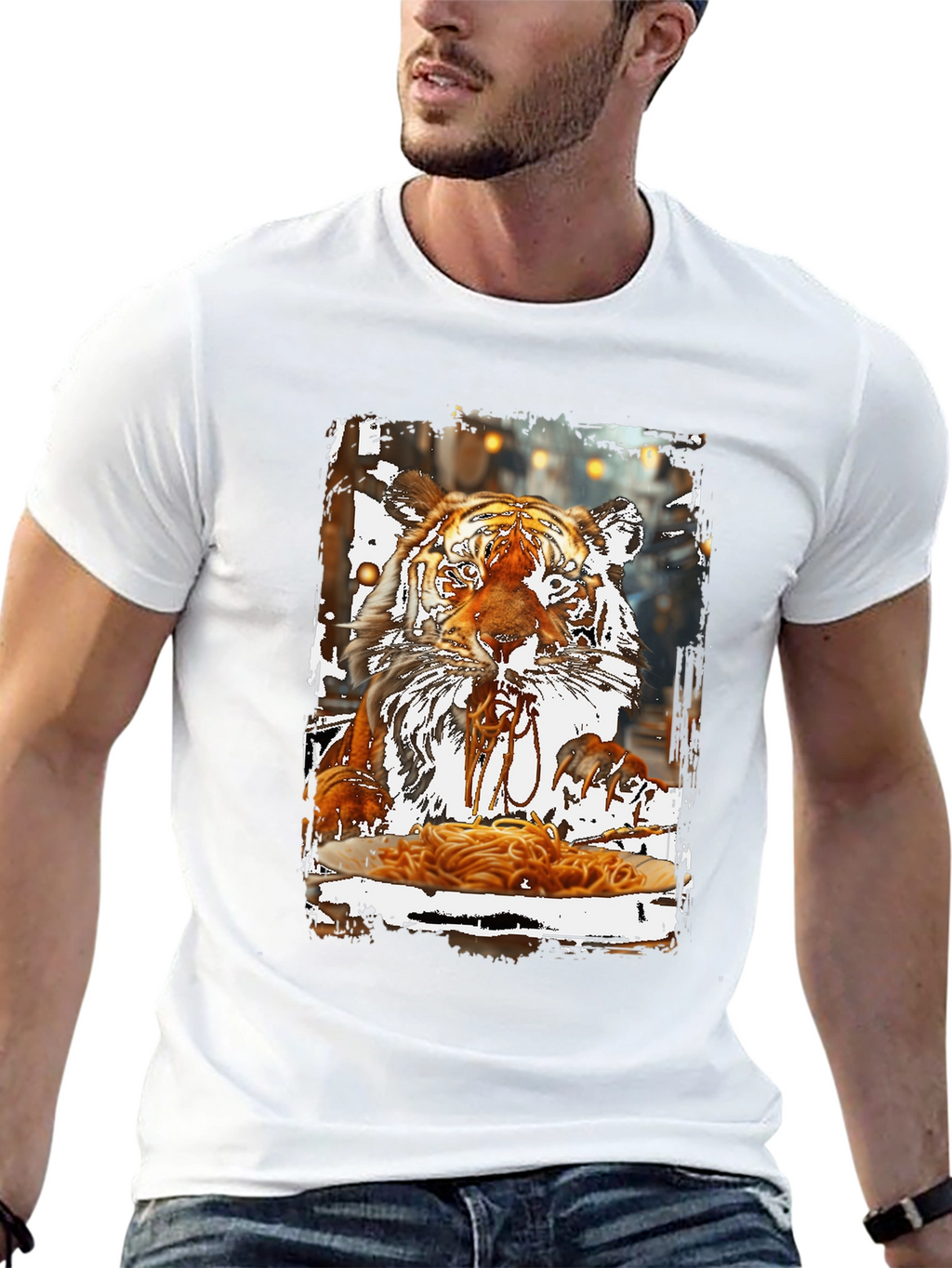 Tiger Eating Spaghetti Graphic T-Shirt