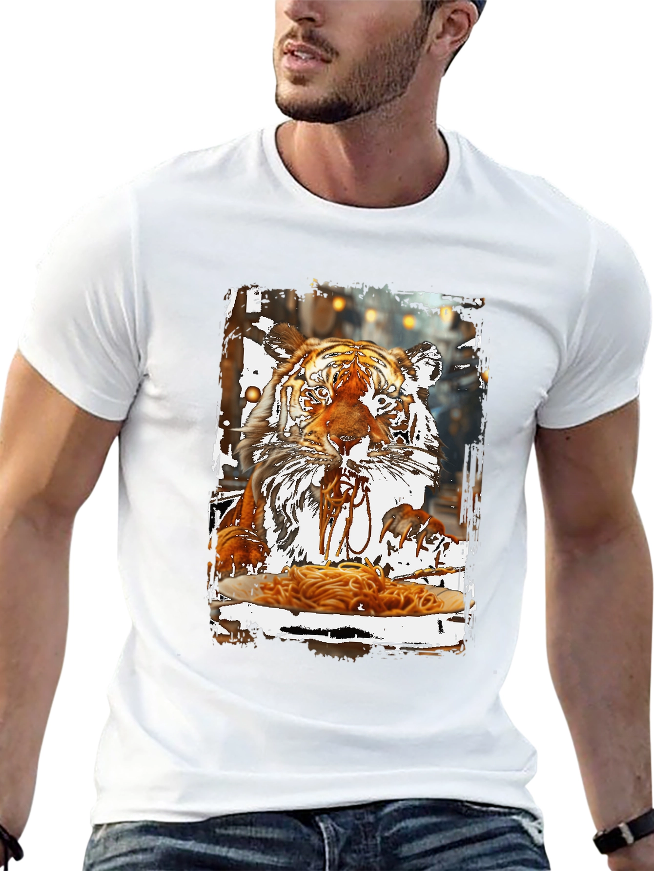 Tiger Eating Spaghetti Graphic T-Shirt