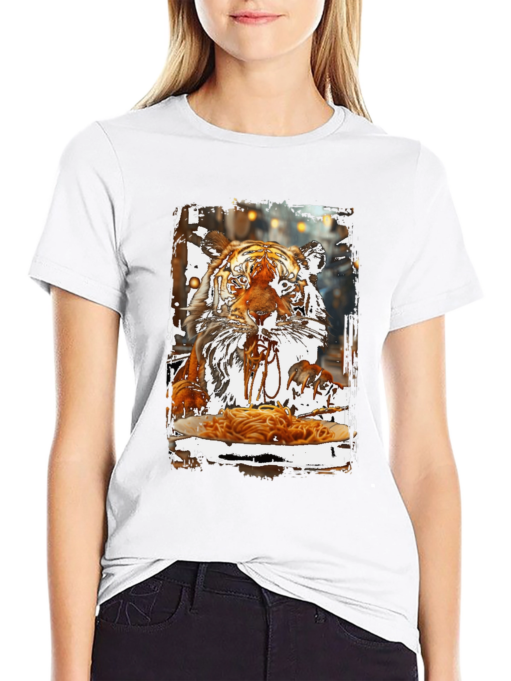 Tiger Eating Spaghetti Graphic T-Shirt