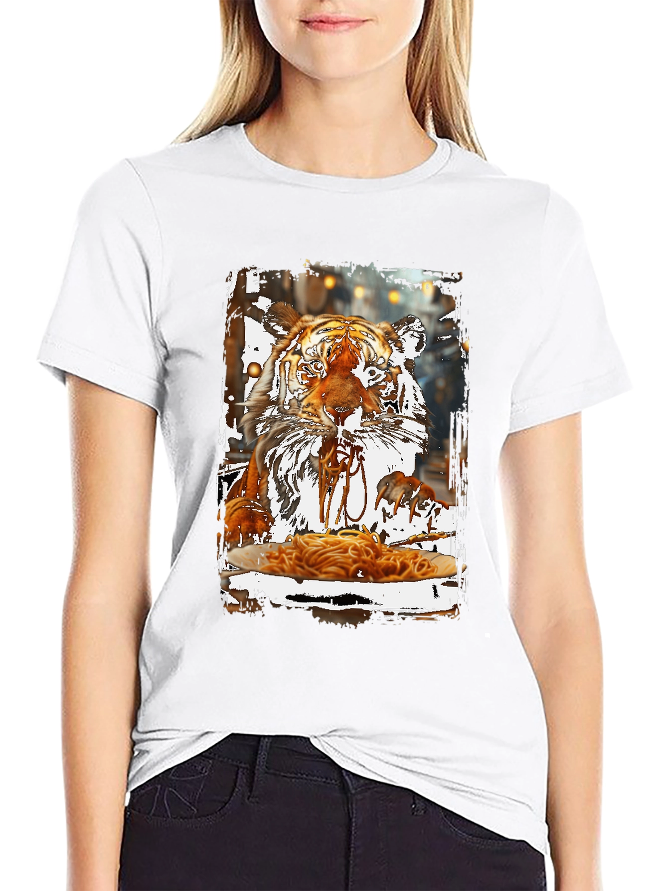 Tiger Eating Spaghetti Graphic T-Shirt