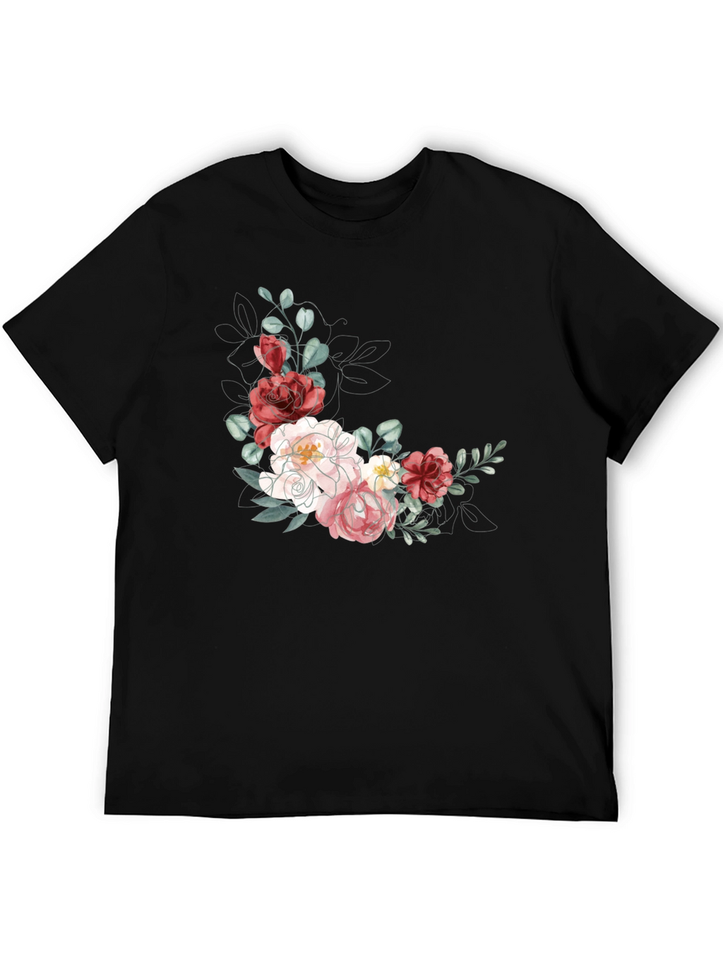 Floral T-Shirt: Elegant Flower Design Black Tee