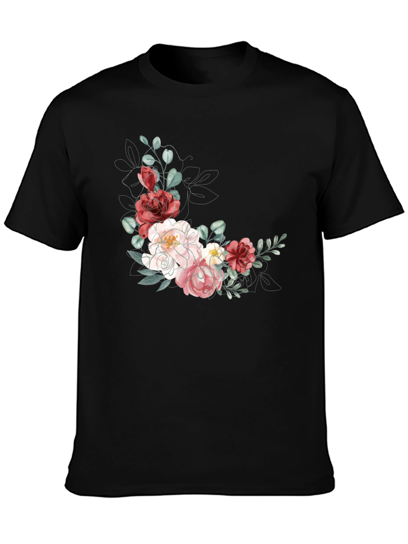 Floral T-Shirt: Elegant Flower Design Black Tee
