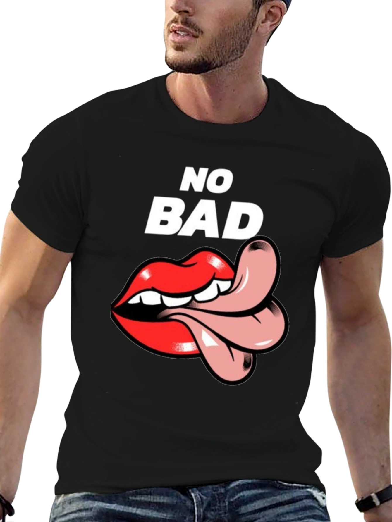 No Bad Vibes T-Shirt with Tongue Graphic