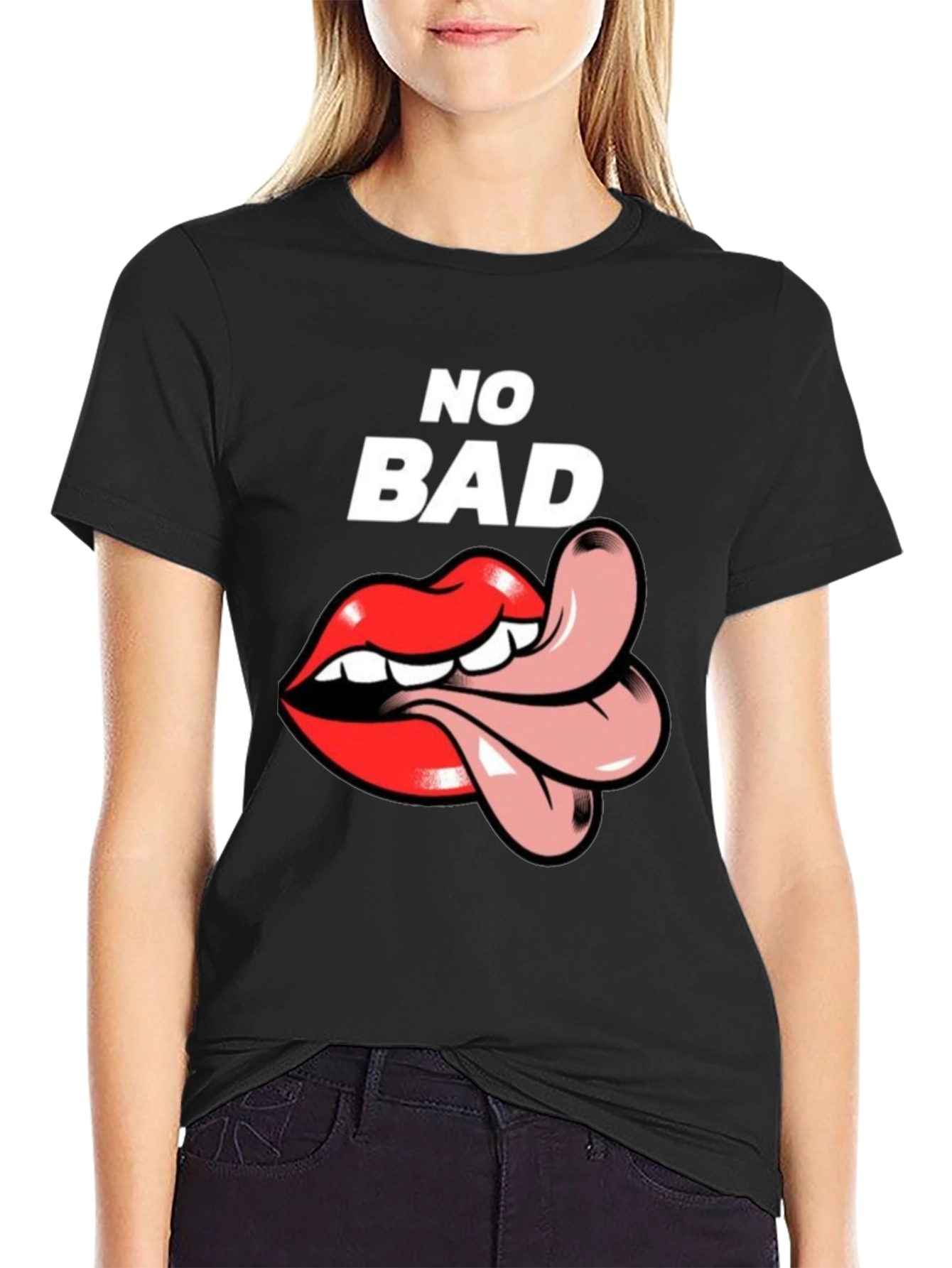 No Bad Vibes T-Shirt with Tongue Graphic